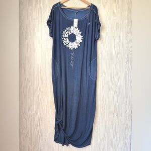 Cato Dark Blue Flower and Butterfly Graphic Print Maxi Dress-Size 18/20 NWT